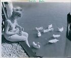 1968 Mrs James Hope Feeds Ducks At Michigan Shoreside Animals 8X10 Vintage Photo