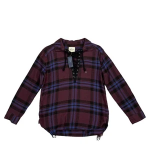 Camicia donna American Eagle oversize invecchiata viola stringata flanella taglia S - Foto 1 di 6