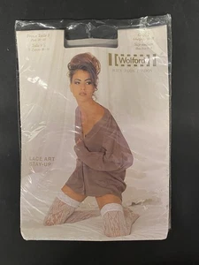 Wolford Medium Contact lace top stockings Thigh Highs BLACK New Lacey Art E3 - Picture 1 of 9