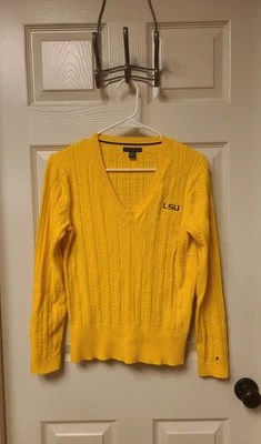 Tommy Hilfiger женщин LSU желтый Cableknit свитер - отличном состоянии Sz большой/средний - Изображение 1 из 4