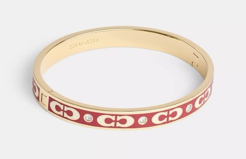 Bracciale Coach Firmato Smaltato Cerniera Oro Rosso Nuovo con etichette