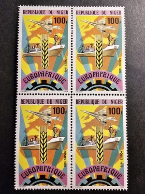 TIMBRE NIGER EUROPAFRIQUE AVIONS BATEAUX BLOC DE 4 N°361 NEUF SANS GOMME 1976 - Photo 1/2