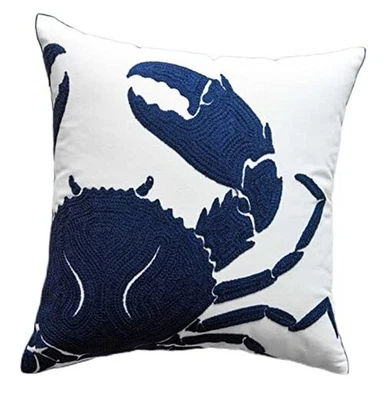 Funda de almohada de cangrejo bordada, cuadrada 18 pulgadas lona decorativa de cangrejo  Foto 1 de 4