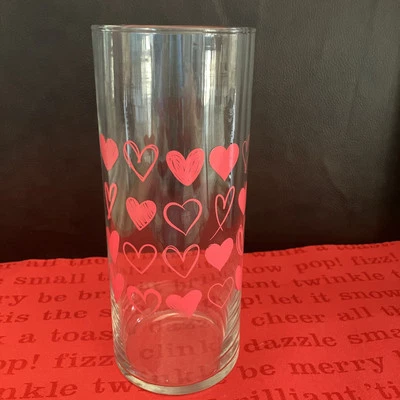 Love & Hearts FLOWER VASE, Pink & Clear 8.5 H X 3.5 W. - Image 1 of 4