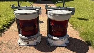 Royal Navy Warship Navigation Copper Table Lamp Red Ships Lamp Lantern SET OF 2 - Picture 1 of 12