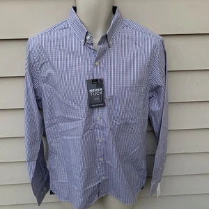 Van Heusen Mens size M Long Sleeve Slim Fit Never Tuck Button-Down Shirt NWT $60 - Picture 1 of 19