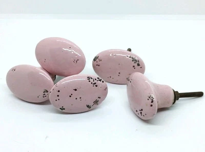 Lote Antigo 5 Gaveta Oblonga Oval de Porcelana Rosa Puxadores Botões Núcleo de Casa Ruim - Imagem 1 de 4