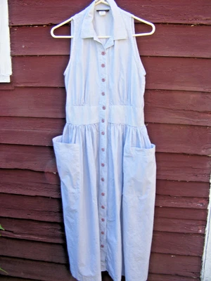 Vintage Blue/White Striped Lady's Midi Dress Cotton Union Label Very Feminine! - Image 1 of 4