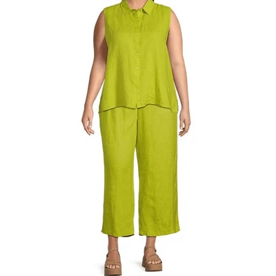 Eileen Fisher Organic Linen Elastic Waist Wide Leg Pants Lime Green Size Small - Изображение 1 из 4