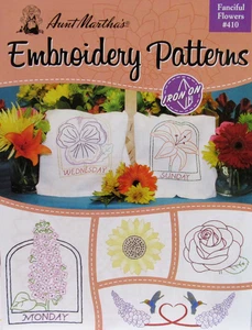 Aunt Martha's FANCIFUL FLOWERS 410 Embroidery Transfer Pattern Book Hummingbird - Picture 1 of 4