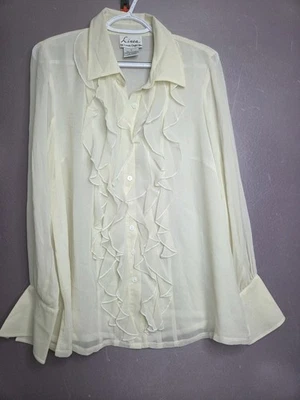 Винтажный Y2K слоновой кости длинным рукавом шелковая кокетка Топ / фея оборки. Размер средний.  - Изображение 1 из 4