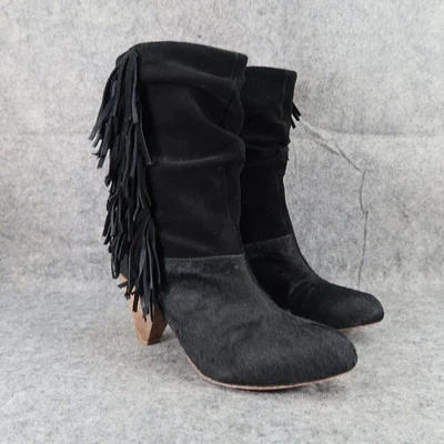Matt Bernson Shoes Womens 6.5 Boots Fashion Leather Slouch Stacked Heel Fringe - Image 1 of 4