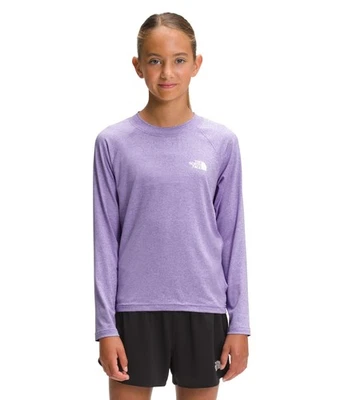 Camiseta de sol manga larga para niñas THE NORTH FACE, cachemira púrpura brezo, XX-pequeña Foto 1 de 4