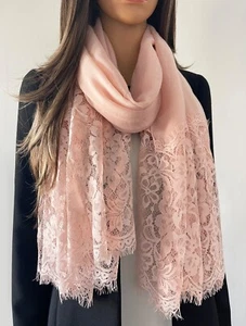Womens Pink Scarf Large Lace Shawl Floral Wrap Cotton Scarf Plain Pashmina Hijab - Picture 1 of 1