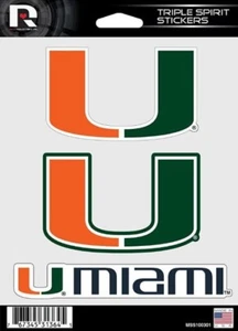 Miami Hurricanes 3 Die Cut Decals Auto Tumbler Laptop Triple Spirit - Picture 1 of 1