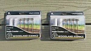 2 WOODLANDS SCENICS 1/160 N SCALE PRE-WIRED DOUBLE CROSSBAR POLES 4 PACK 2251 FS - Picture 1 of 8