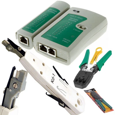 RJ45 Ethernet Network Cat5e Cat6 LAN Cable Tester Punch Down Crimping Tool Kit - Image 1 of 4