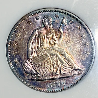 1877-S Seated Liberty Silver Half Dollar 50c NGC MS-61 Rainbow Toned Toner - Image 1 of 4