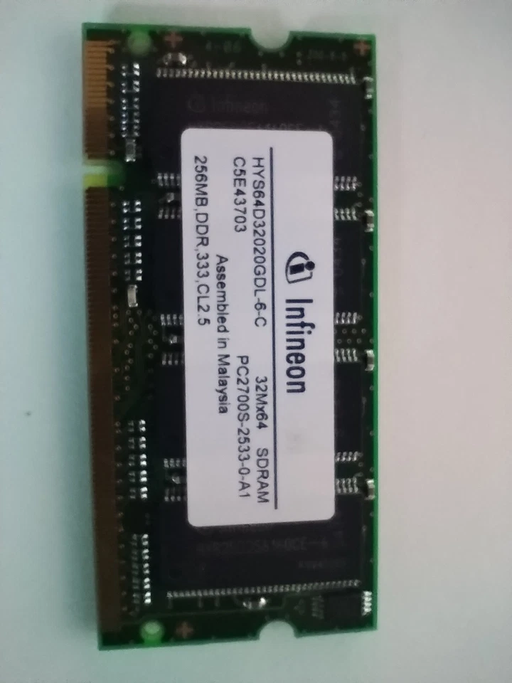 Infineon 256MB SO-DIMM Memory DDR 333 CL2 5 HYS64D32020GDL-6-C - Image 1 of 1