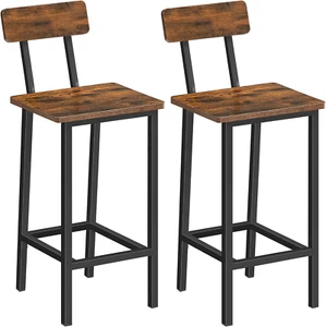 Bar Stools, Set of 2 Bar Chairs with Backrest, Kitchen Bar Stools with Footrest - Picture 1 of 9