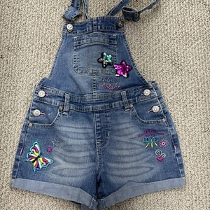 Vintage Girls Shorts Overalls Shortalls Bibs M 7-8 - Picture 1 of 9
