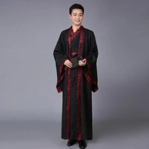 Mens Retro Full Length Robe Ancient Scholar Minister Dress Hanfu costume Chinese - Picture 1 of 9