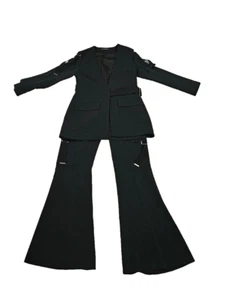 DAVID KOMA Black Pant Suit with Silver Buckle Detailing - Size 10 - Picture 1 of 14