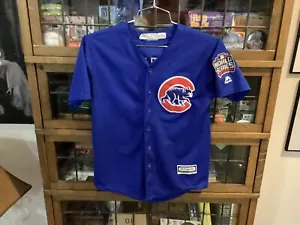 Anthony Rizzo #44 Chicago Cubs Blue SEWN Majestic WS PATCHED Jersey SZ Youth L - Picture 1 of 15