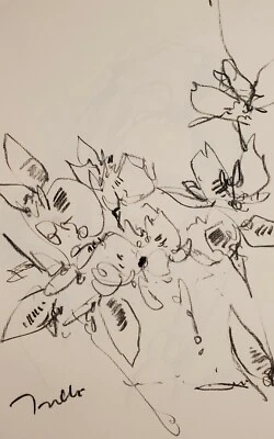 Хосе Трухильо - оригинальный уголь бумаги эскиз рисунок 11 X 17 цветочные цветы - Изображение 1 из 4