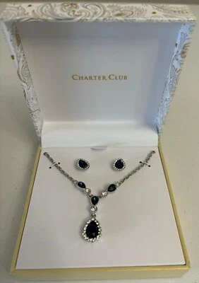 Moda Para Mujer Plata Azul Colgante Conjunto de Collar y Pendientes a Juego Foto 1 de 2