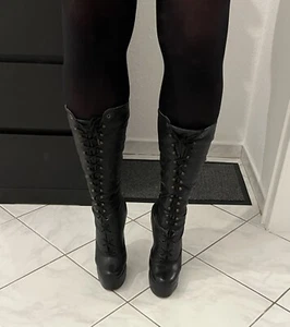Elite Heels Baby Doll Plateau Stiefel Leder redsole High Heel schwarz Gr. 44 - Bild 1 von 16