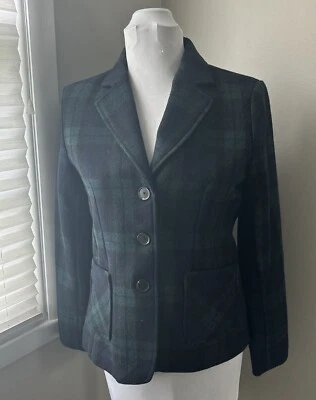 Blazer Lord And Taylor 10 Tartán Cuadros Botón Verde Azul Mezcla Lana Foto 1 de 4