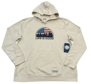NWT Life Is Good Men's XXL Hoodie American Flag USA Cream Color 🇺🇸 - Picture 1 of 8
