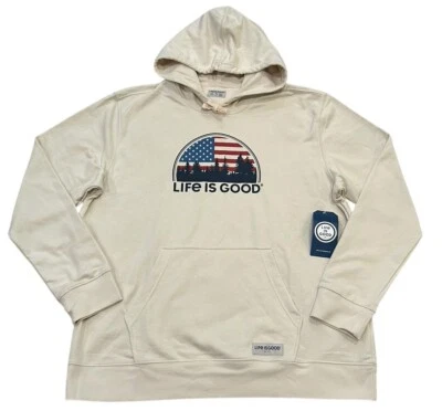 NWT Life Is Good Men's XXL Hoodie American Flag USA Cream Color 🇺🇸 - Image 1 of 4