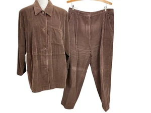 Vintage Nordstrom Corduroy Pants Suit Size 1X Button Down Shirt Brown - Picture 1 of 8