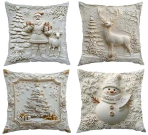 Amazing 4pcs Set Reindeer Tree Xmas Christmas Throw Pillow Cushion Case Velvet - Picture 1 of 7