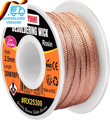 BESUCHE DEN BEEYUIHF-STORE Entlötlitze, 30M - 98Ft Entlötdraht, 2.5Mm No-Clean Löt Entlötlitze, Dochte Litz