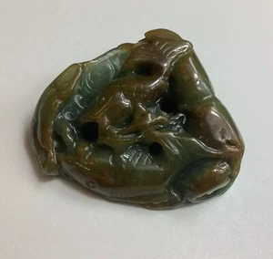 Green Two Sided Jadeite 2 Fish Translucent Pendant - Picture 1 of 14