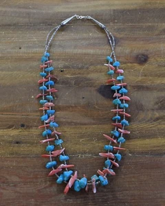 Vintage Turquoise, Spiny Oyster, Heishi and Sterling Silver Beaded Necklace+ - Picture 1 of 3