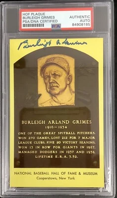 Burleigh Grimes Signed Gold Plaque Postcard HOF Autograph Yellow PSA/DNA Pirates - Image 1 of 2