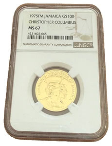 Jamaica 1975 FM Gold $100 NGC MS67 Christopher Columbus - Picture 1 of 2