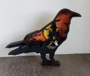 Halloween Raven Crow Bird Layered Wood 3D Wooden Multilayer Made USA Standing - Picture 1 of 5