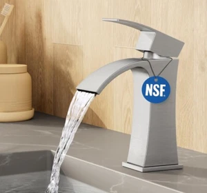 KES Single Hole Bathroom Waterfall Faucet Stainless Steel Modern L3209LFF12-BN - Picture 1 of 8