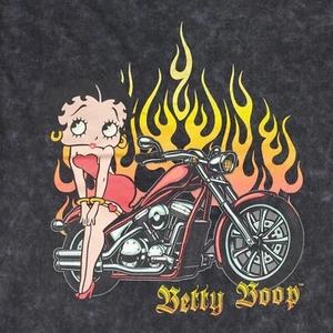 Betty Boop Shirt Mens XL Black Motorcycle Fire Flames Long Sleeve Pin Up READ - Picture 1 of 19
