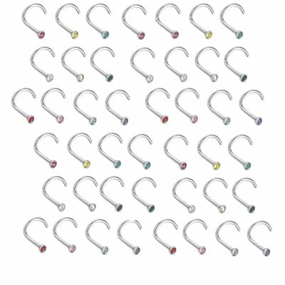 批发100件装20G18G鼻螺丝环带CZ多种颜色手术钢 — 第 1/4 张图片