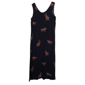 Sheri Martin Safari Animal Maxi Dress Womens Size 12/Large Black Giraffe Zebra - Picture 1 of 9
