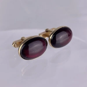 Oval Red Lucite Cufflinks Gold Tone Acrylic Simple Modern Swank Vintage K1 - Picture 1 of 11