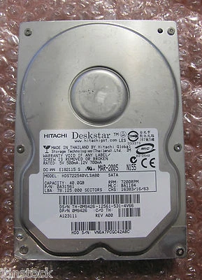Hitachi Deskstar - 3.5" 7.2K, 40GB SATA Hard Drive HDD - HDS722540VLSA80 - Image 1 of 2