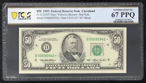 FR. 2125-D* 1993 $50 *STAR* FRN CLEVELAND, OH PCGS BANKNOTE GEM UNC-67PPQ (J) - Picture 1 of 2