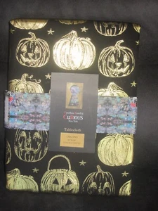 Cynthia Rowley Halloween Pumpkin Tablecloth oblong 60' x 120" GOLD Black Jack O - Picture 1 of 5